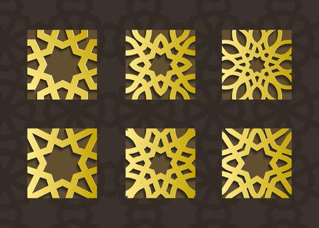 Traditional east geometric decorative pattern gold style. Arabic pattern background. Islamic ornament vector.のイラスト素材