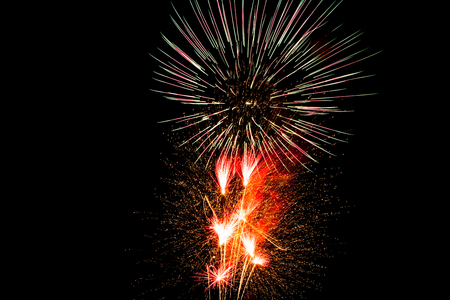 Celebration Happy New Year fireworks with black sky backgroundの写真素材