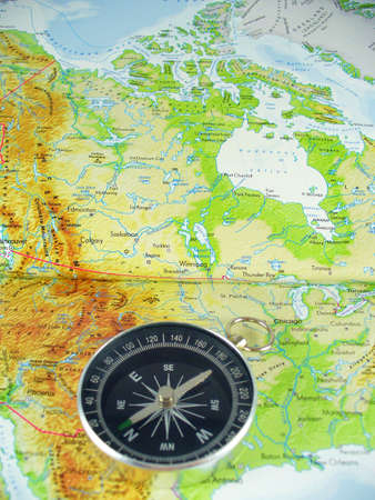 compass on map of USAの写真素材