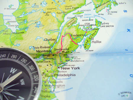 Compass on map of USAの写真素材