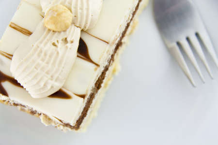 nougat cake with fork , image from aboveの写真素材