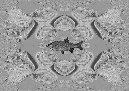 Collage with a fish in the foreground in the background abstract fractalのeditorial素材