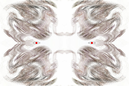 Abstracting with a collage using the color and shape deformation of the layer together with its several times duplication and the addition of fictitious eyes.の写真素材