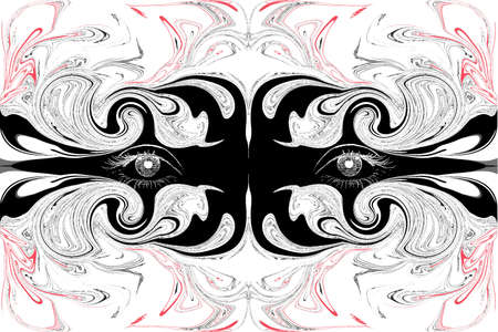 Collage in abstraction using distortion of color and shape of the layer along with repetition and addition of fictional eyes.の写真素材