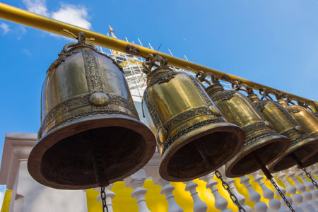 Old bell in Thai Buddhist templeの写真素材