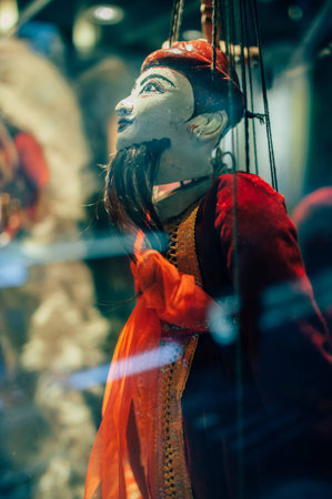 hand made puppets attached to string, shallow DOFの写真素材