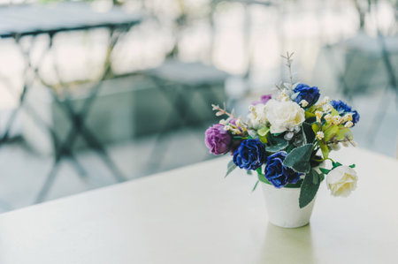 Fake flower on tableの写真素材