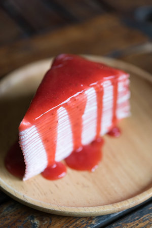 Strawberry Crepe Cake. shallow depth of fieldの写真素材