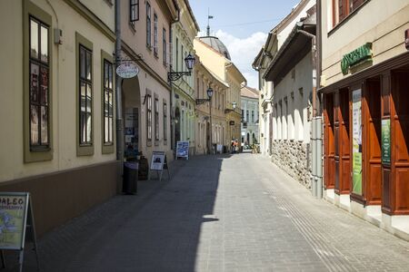 Quiet shopping Street scene in Eger Hungaryのeditorial素材