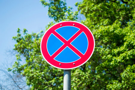 No parking stopping or waiting road signの写真素材