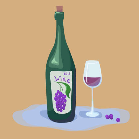 Red wine bottle and glass. vector illustration. for any holiday( birthday, party, International Bartender's Day)のイラスト素材