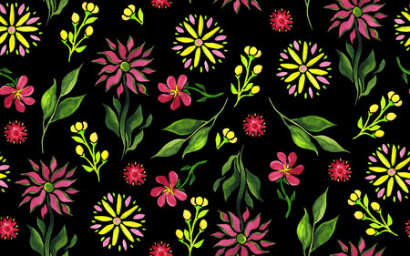 watercolor floral, delicate flowers, yellow,red and pink flowers,