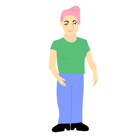 A woman in pink hair A flat illustration isolated on white background.