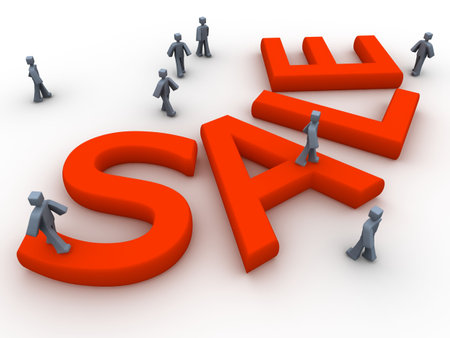 Season Sales 3d character moving around the SALE word.の写真素材