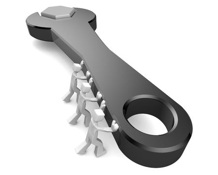 Three man pushing spanner teamwork services concept 3d illustrationの写真素材