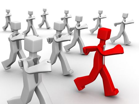 Red leader leading group of businessman 3d illustrationの写真素材