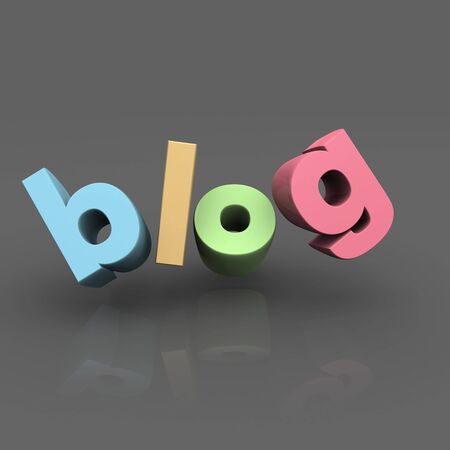 Blog word with reflection and grey background 3d illustrationの写真素材