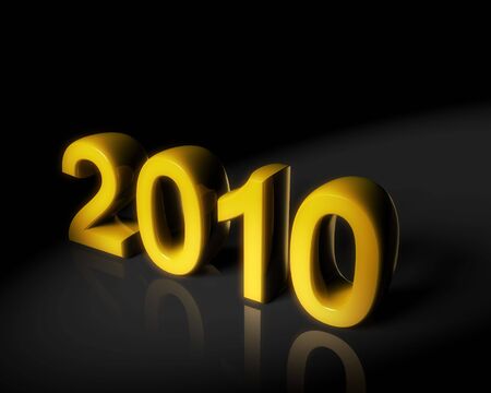 Year 2010 two thousand ten gold color with dark background 3d illustrationの写真素材
