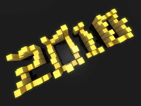 Year 2010 two thousand ten form by tower with gold color and dark background 3d illustration
