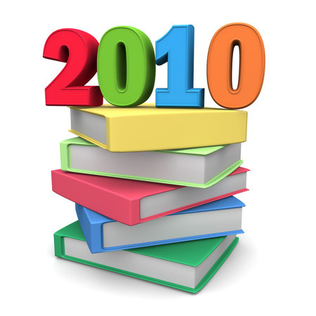 Year 2010 on top of colorful books 3d illustration
