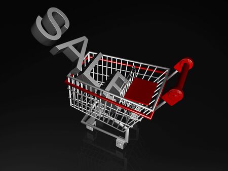 Sale word in trolley basket on sale concept with dark background 3d illustrationの写真素材