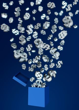 Dollar currency sign symbol came out from a cube box 3d illustrationの写真素材