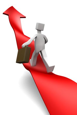 Businessman towards arrow pointing up direction overcome of economy recession concept 3d illustrationの写真素材