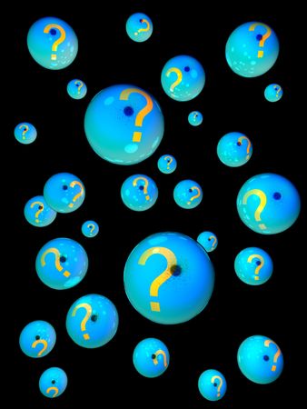 Question mark ball glow in the dark isolated black background 3d illustrationの写真素材