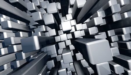 Abstract dynamic block graphic background with reflection 3d illustrationの写真素材