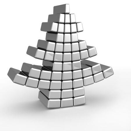 Abstract christmas tree form by aluminum square block 3d illustrationの写真素材