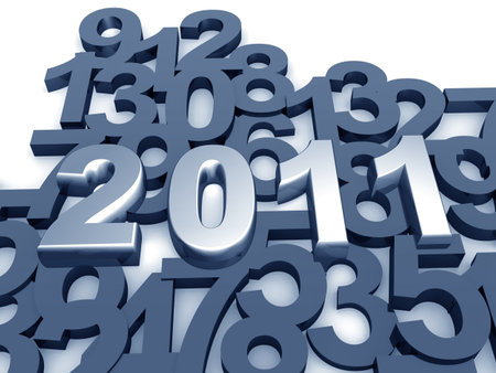 2011 year with overlapping numbering as background 3d illustration
