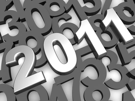Silver 2011 year with overlapping numbering as background 3d illustrationの写真素材