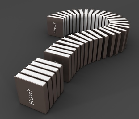 Solution of how concept book formed a question mark 3d illustrationの写真素材