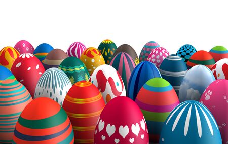 Colorful standing Easter eggs isolated white background 3d illustrationの写真素材