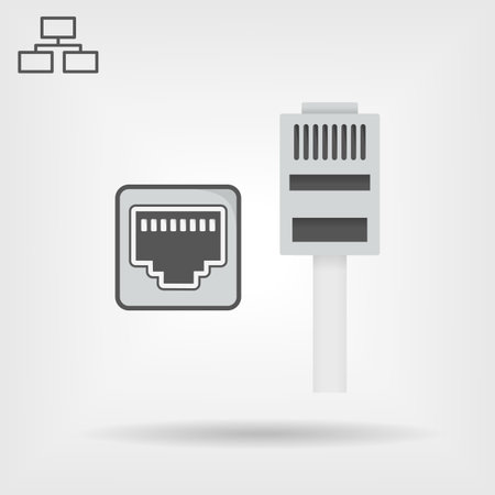 Ethernet cable and port isolated vector icon, network socket icon, ethernet connector realistic icon with shadowsのイラスト素材