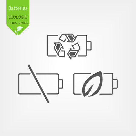Accumulator batteries line icons. Empty battery, Battery saver mode, battery recycling. Ecologic icons series.のイラスト素材