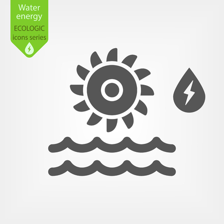 Water power plant. Energy hydro station icon in flat style. Water energy illustrationのイラスト素材