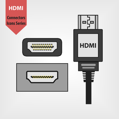 HDMI Video jack, digital cable line icon. The Plug and Connector in flat design for Manuals and a Graphic. Connectors icons series のイラスト素材