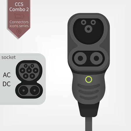Type 2 CCS Combo 2 Europe standart of ev charger. Connector and socket flat illustration