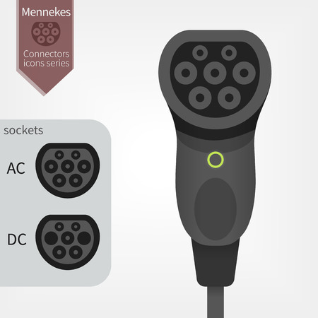 Type 2 Mennekes Europe standart of ev charger. Connector and socket flat illustrationのイラスト素材