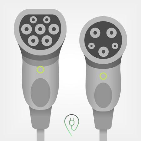 Type 1 SAE J1772 and Type 2 Mennekes connector illustration in silver flat designのイラスト素材