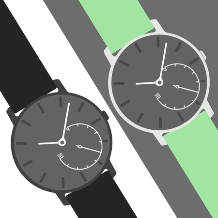 hybrid smartwatch illustration. Activity tracker with analog display and step counter. Wireless phone connectionのイラスト素材