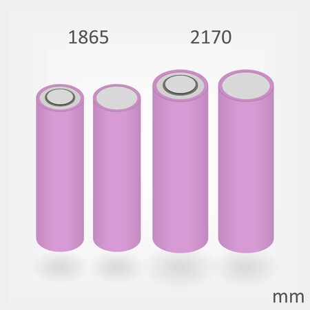 Automotive types of Li-ion Batteries - 18650 and 2170 Size Standards in pink body.のイラスト素材