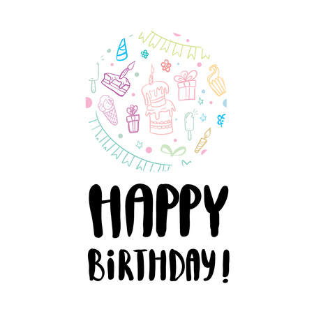 Happy birthday beautiful greeting card scratched calligraphy black text wordの写真素材