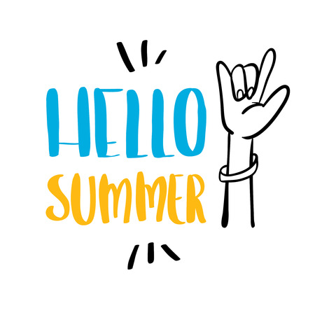 Hello summer hand drawn lettering isolated on white background for your designの写真素材