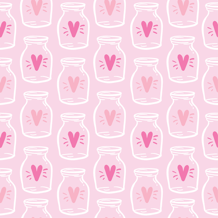 Love bottle jar with pink hearts inside cardの写真素材