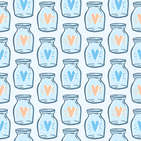 Love bottle jar with pink hearts inside cardの写真素材