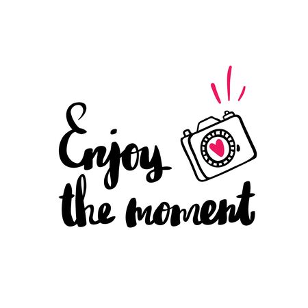 Poster with phrase camera and decor elements typography card color image enjoy everyの写真素材