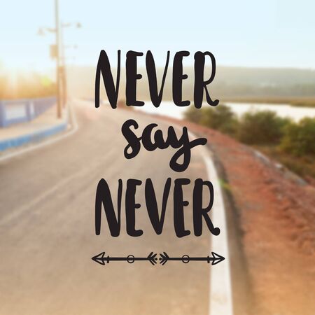 Motivational Quote on purple color background Never say Neverの写真素材
