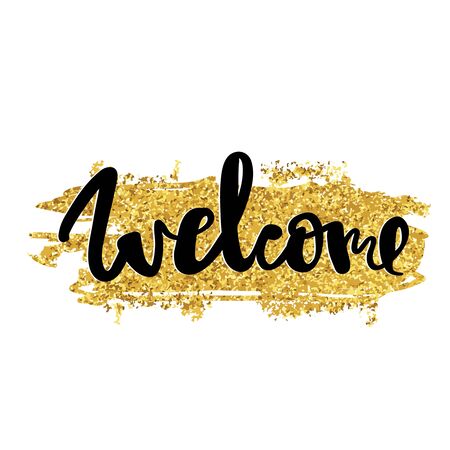 Welcome gold calligraphy handwritten on a background. Hand written typography poster.の写真素材